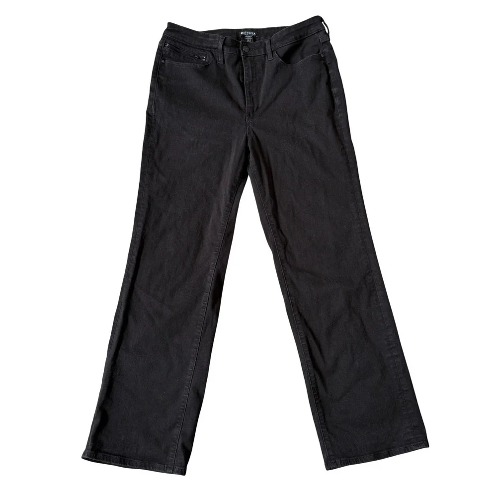 Athleta Flex Kick Flare Jean Black Women's Size 12 Tall Zip Pocket Stretch EUC - Picture 1 of 6